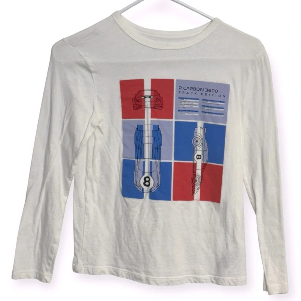GAP‎ Kids Long Sleeve Tee with Car Graphic - White, Red, Blue Size M